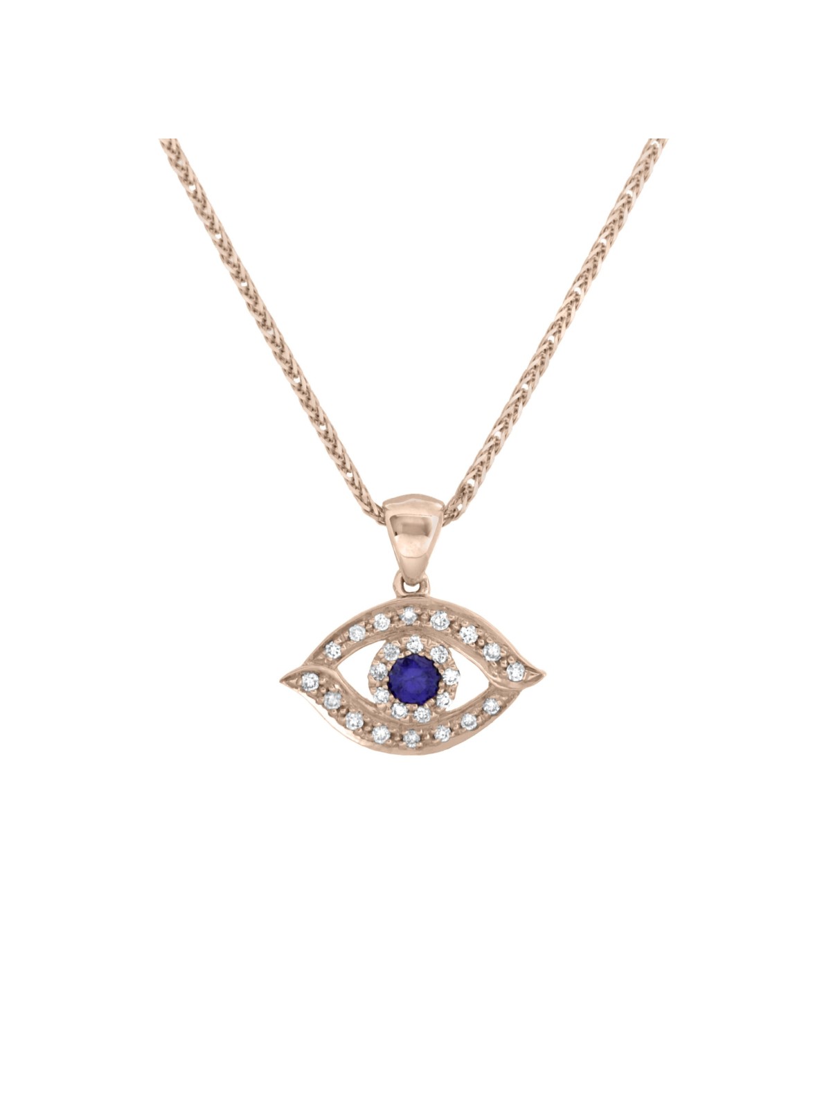 Collier classique en diamant et or massif contre le mauvais œil W, ajouter une chaîne 14 carats, I
