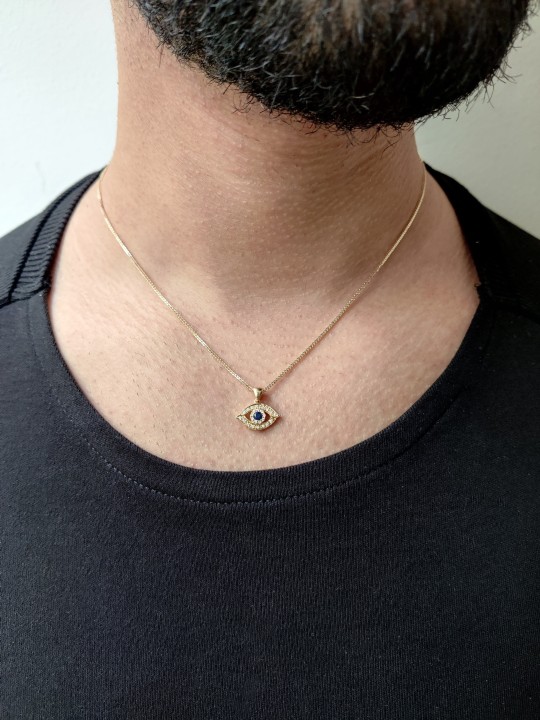 Collier classique en diamant et or massif contre le mauvais œil W, ajouter une chaîne 14 carats, I