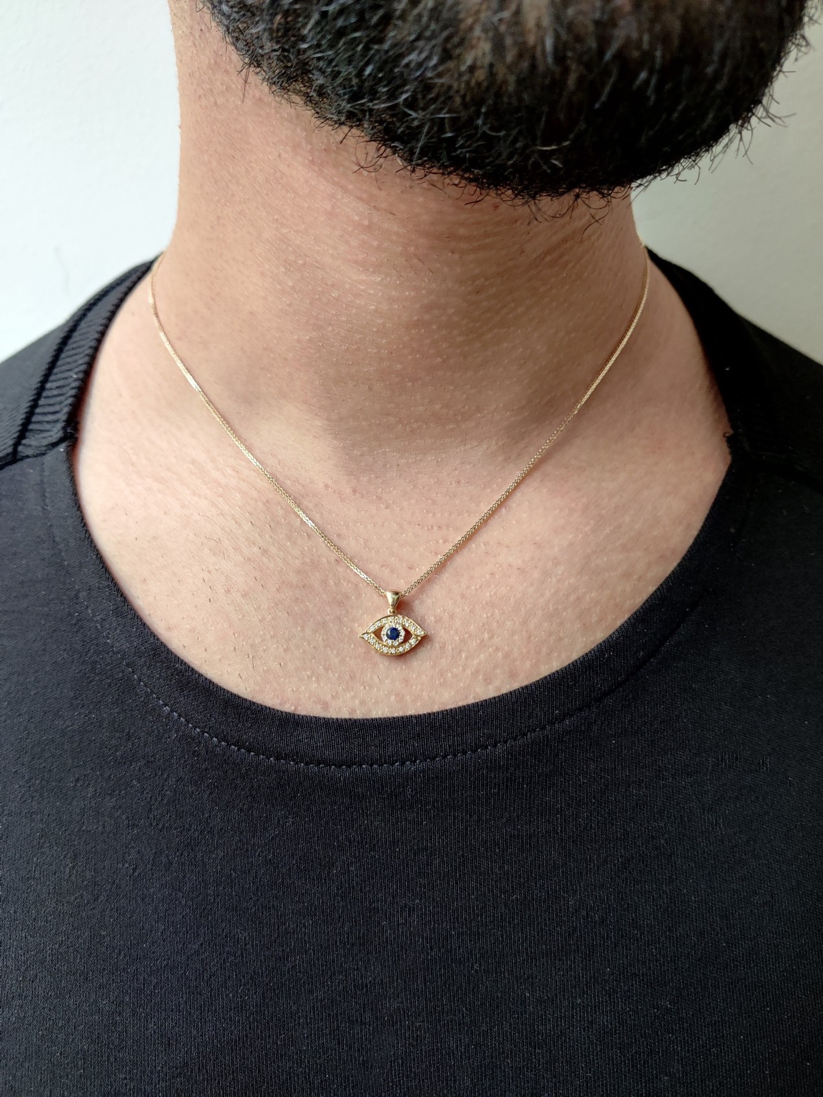 Collier classique en diamant et or massif contre le mauvais œil W, ajouter une chaîne 14 carats, I