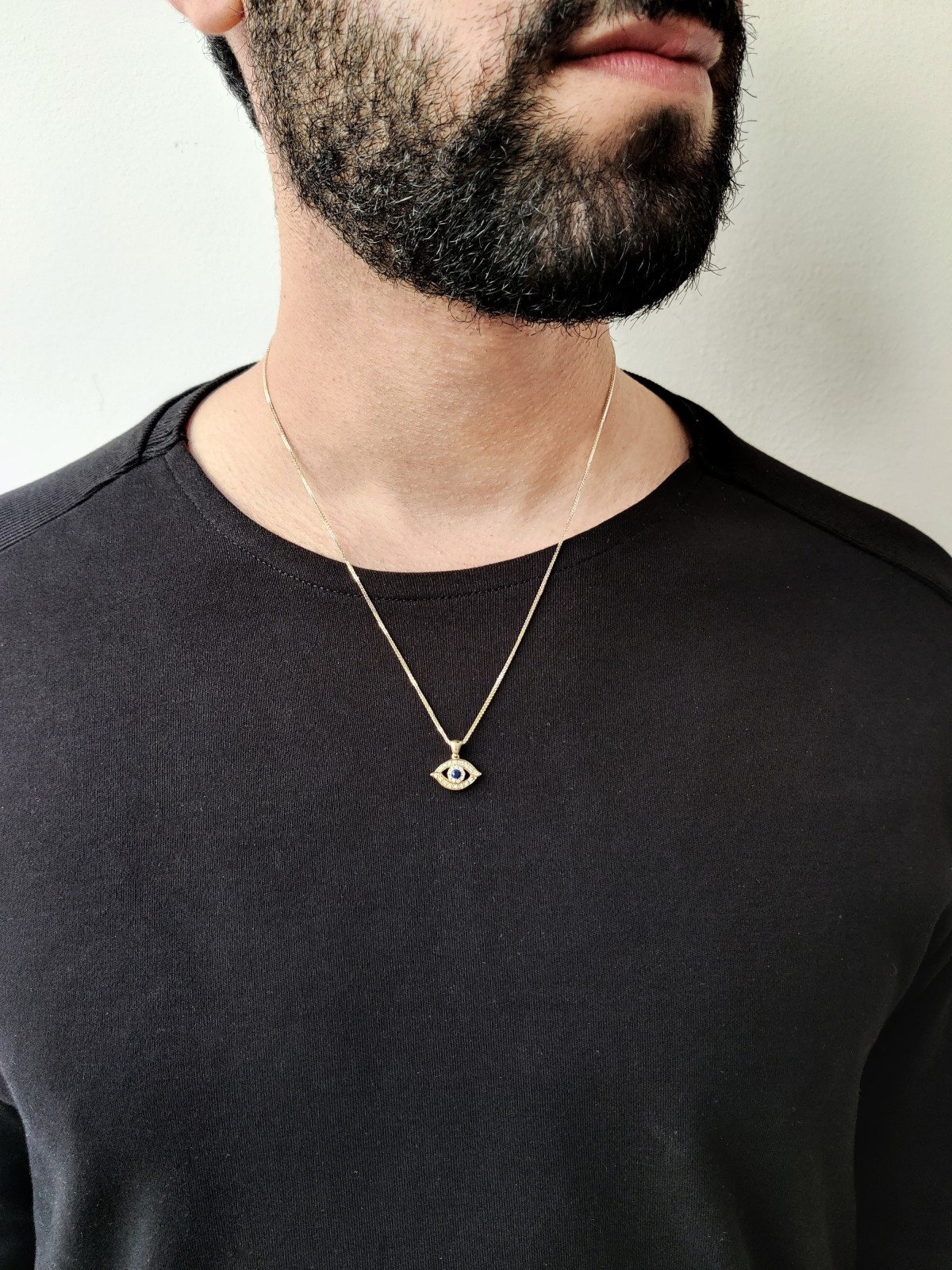 Classic Diamond and Solid Gold Evil Eye Necklace W , Add 14K Chain , I
