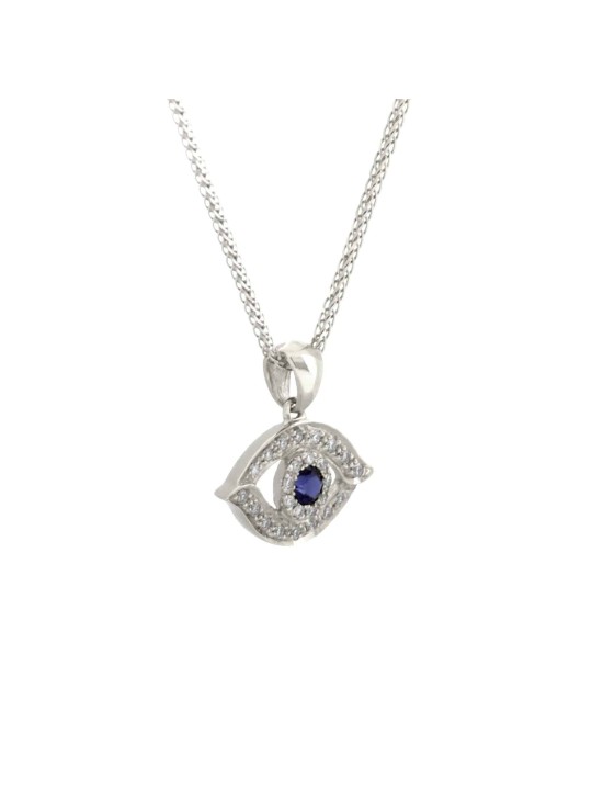 Pendentif Evil Eye en or blanc 14 carats et diamants avec S, ajouter une chaîne 14 carats, I