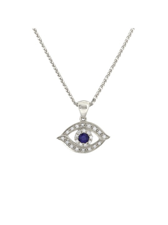 Pendentif Evil Eye en or blanc 14 carats et diamants avec S, ajouter une chaîne 14 carats, I