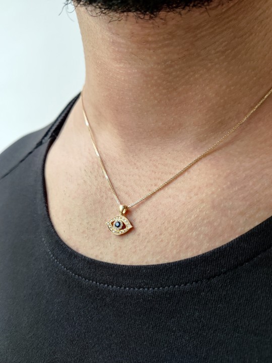 Pendentif Evil Eye en or blanc 14 carats et diamants avec S, ajouter une chaîne 14 carats, I