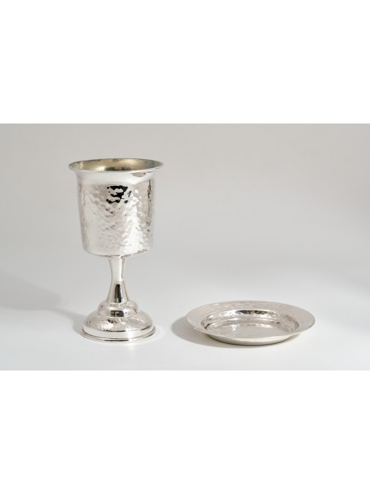 Coupe de Kiddouche en argent sterling poli avec jambon à la main, Cu de Kiddouche moderne