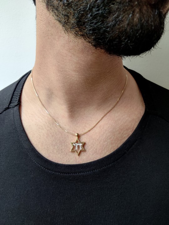 Collier Chai en or blanc et jaune 14 carats avec diamants, cadeaux Tu B'Av, I