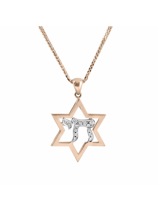 Collier Chai en or blanc et jaune 14 carats avec diamants, cadeaux Tu B'Av, I