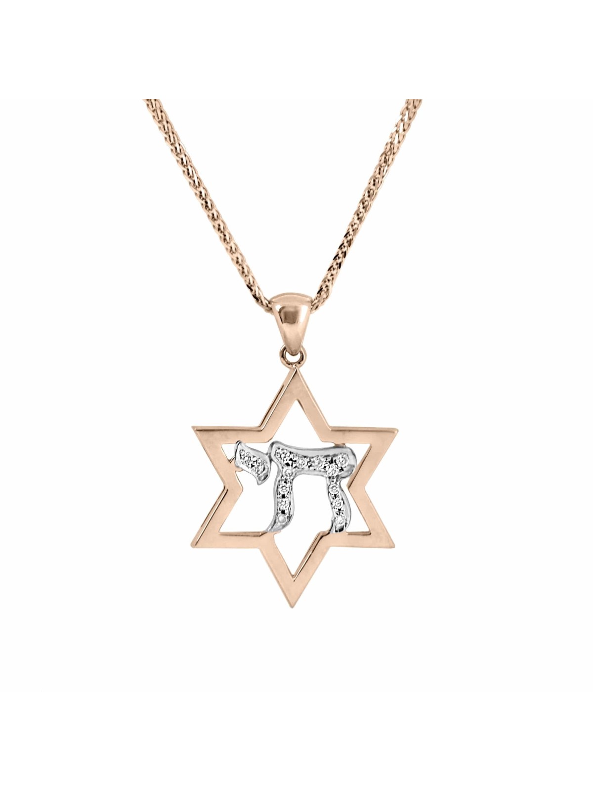 זהב לבן וצהוב 14 קראט עם יהלומים צוואר חי , מתנות ט"ו באב , א