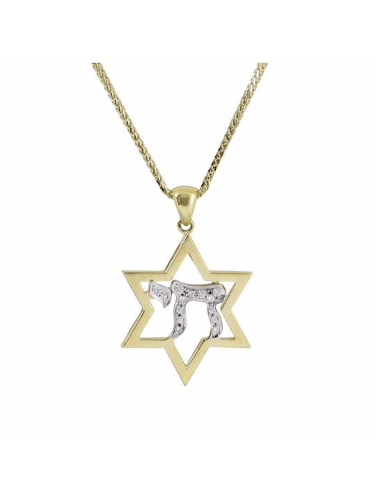 14k White and Yellow Gold with Diamonds Chai Neckl , Tu B'Av Gifts , I