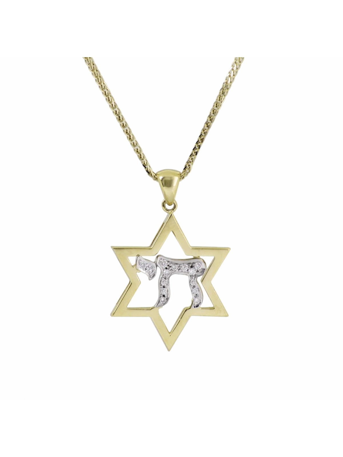 זהב לבן וצהוב 14 קראט עם יהלומים צוואר חי , מתנות ט"ו באב , א