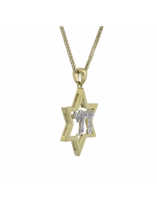 14k White and Yellow Gold with Diamonds Chai Neckl , Tu B'Av Gifts , I