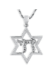 White Gold Star of David and Chai Necklace with Di , Tu B'Av Gifts , I