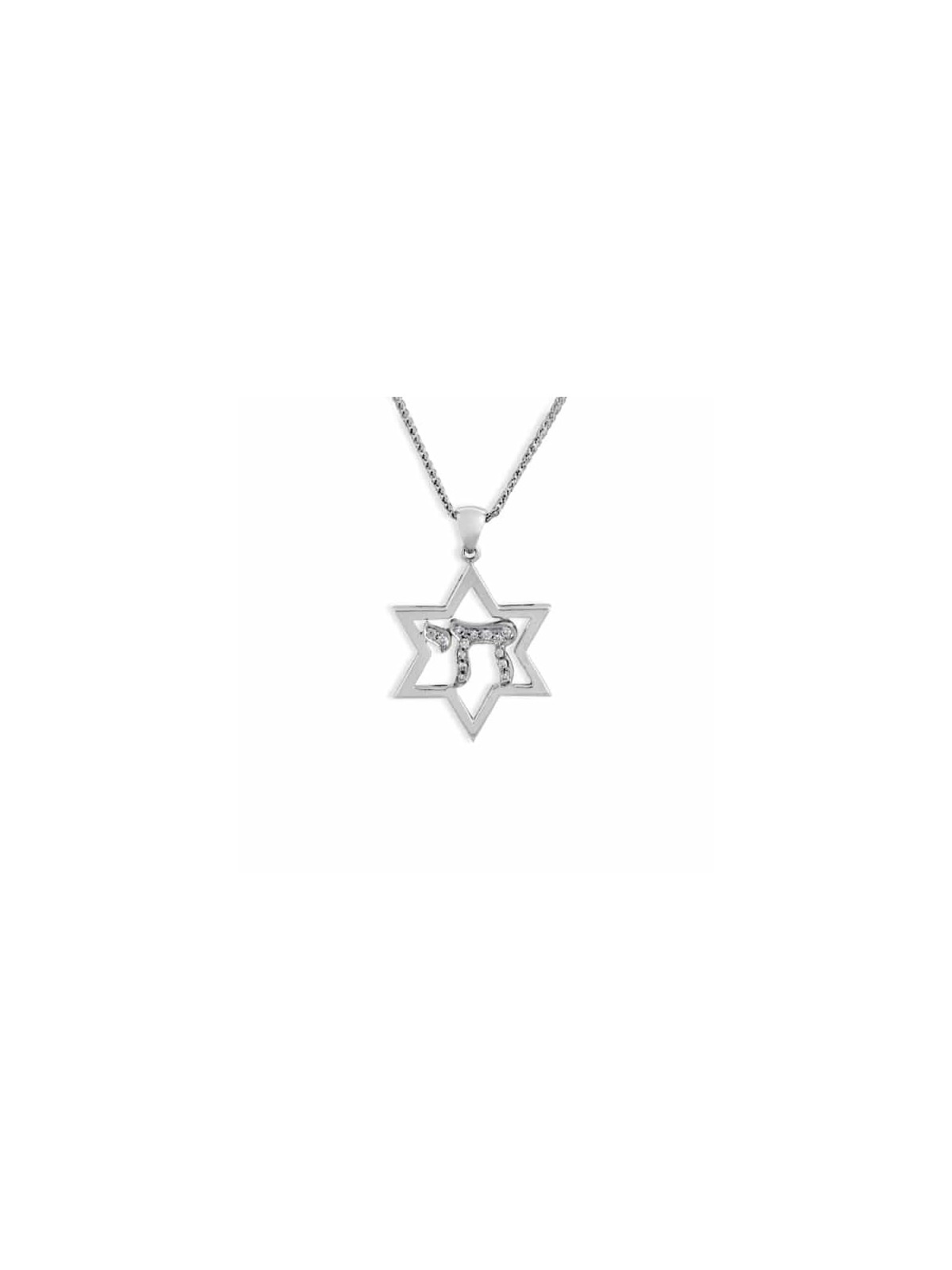 White Gold Star of David and Chai Necklace with Di , Tu B'Av Gifts , I