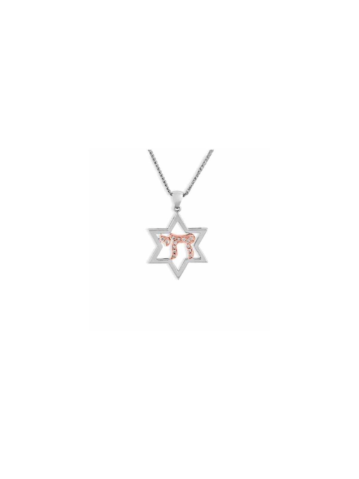 White Gold Star of David and Chai Necklace with Di , Tu B'Av Gifts , I