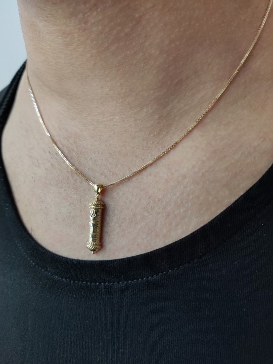 Pendentif Mezuzah en or 14 carats unique, cadeaux Tu B'Av, Judaica israélien