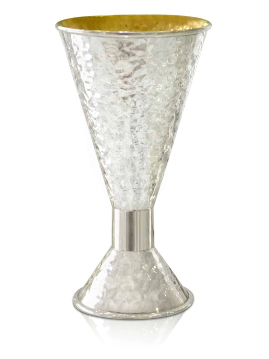 Sterling Silver Hammered Tapered Kiddush Cup Set , Modern Kiddush Cups