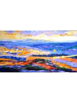 Blue & Orange Colors Modern Painting of Jerusalem  , Tu B'Av Gifts , I