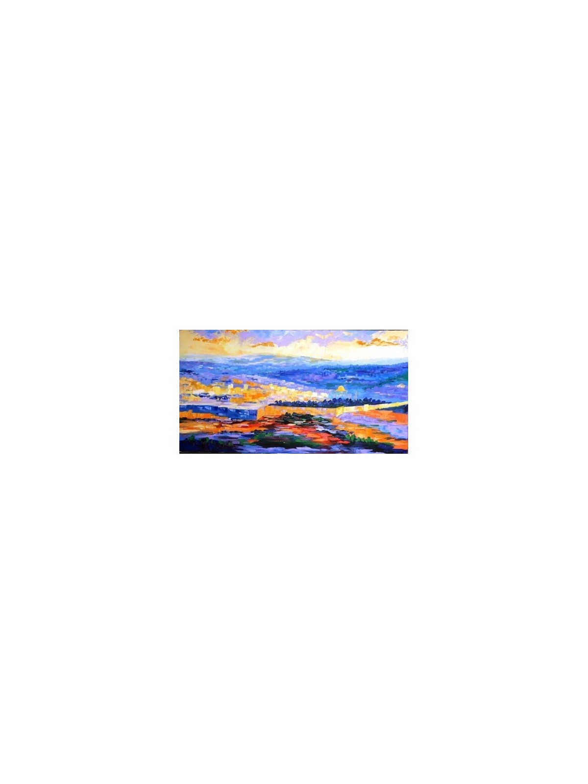 Blue & Orange Colors Modern Painting of Jerusalem  , Tu B'Av Gifts , I