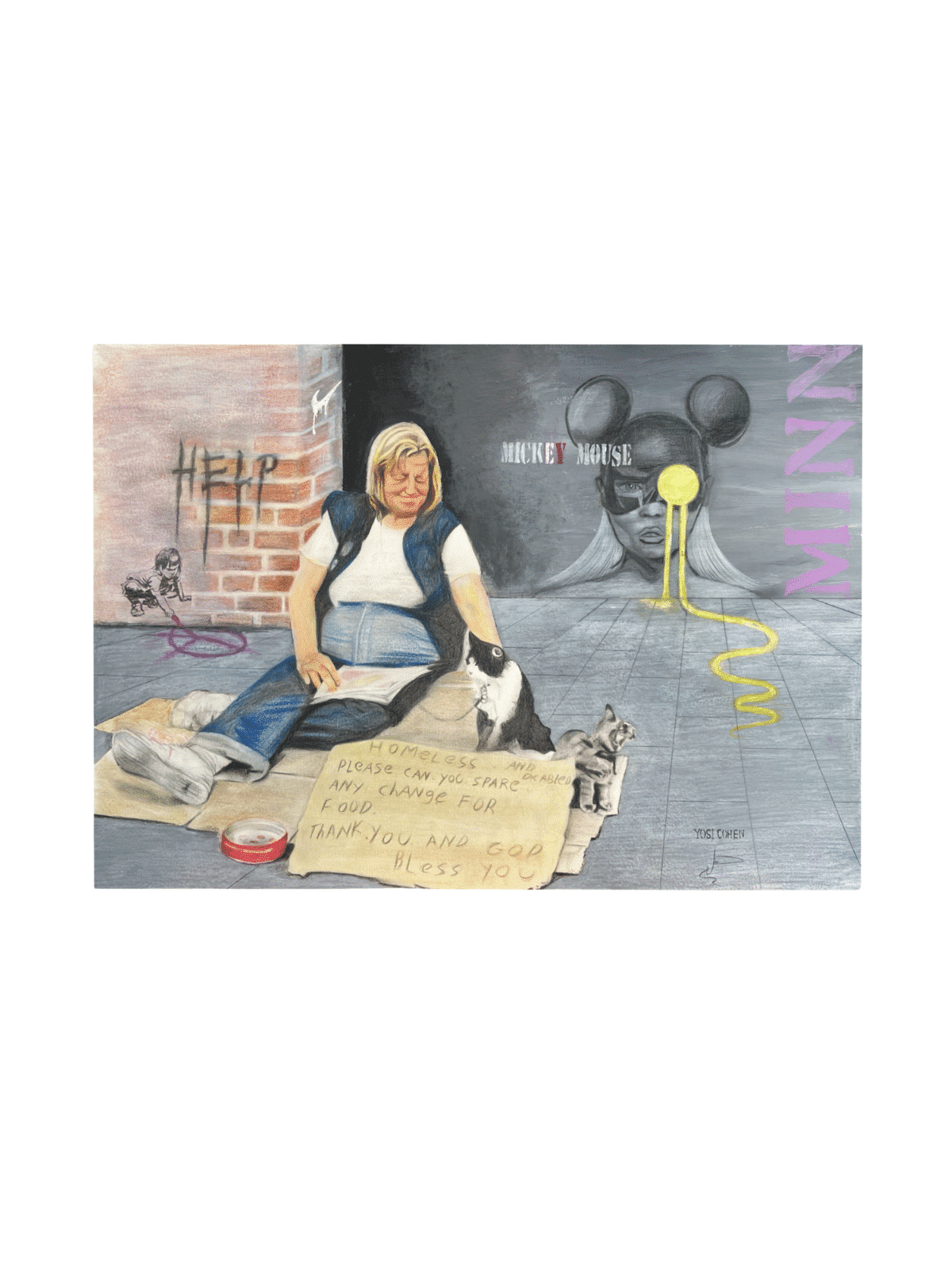 Dessin de la vie dans la rue illustrant la lutte, cadeaux de Tu B'Av, I