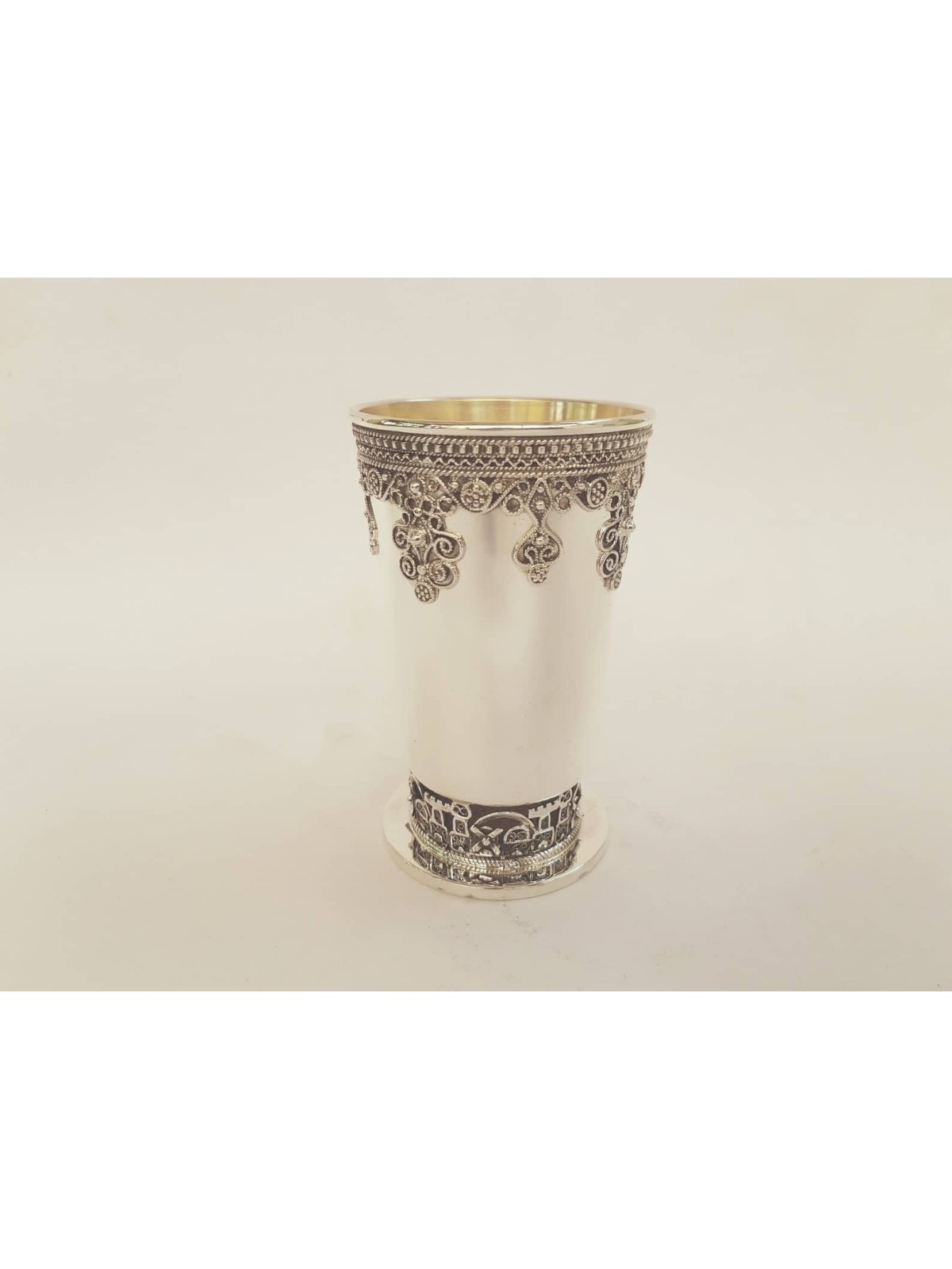Coupe de Kidush en argent en filigrane yéménite avec Jérusalem, cadeaux de Pâque,