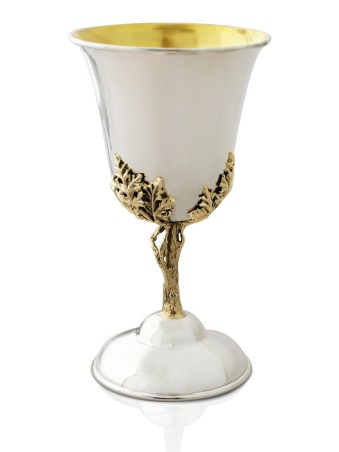 Silver Nature-Inspired Kiddush Cup with Brass , Passover Gifts , Israe