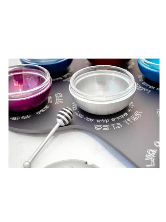 Colorful Jewish New Year Serving Tray , Aluminum Honey Dishes , Israel