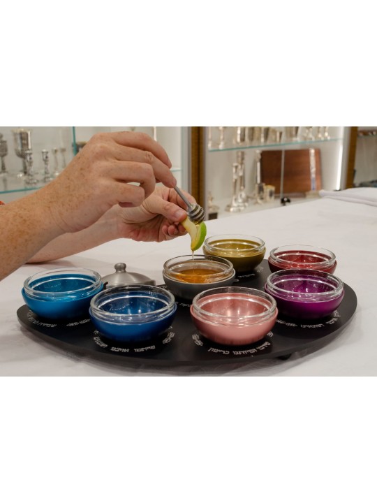 Colorful Jewish New Year Serving Tray , Aluminum Honey Dishes , Israel