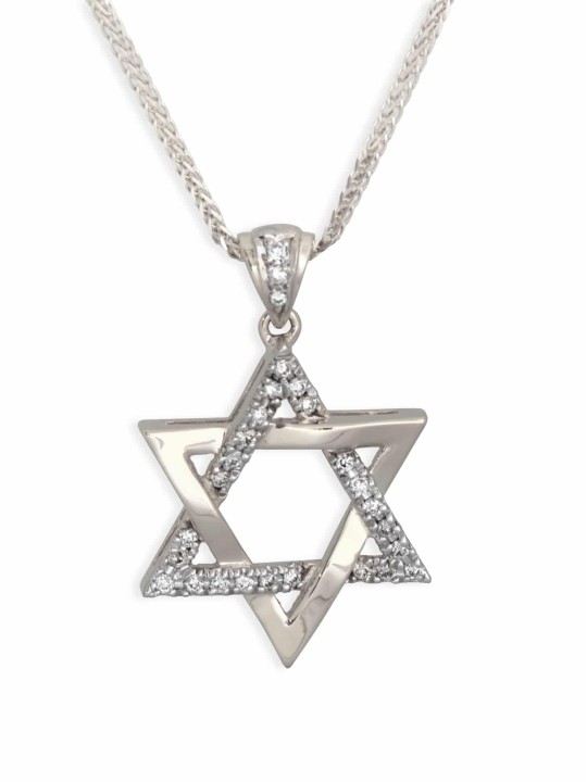 Pendentif Spécial Étoile de David en Or Blanc avec Diam , Cadeaux Tu B'Av , I