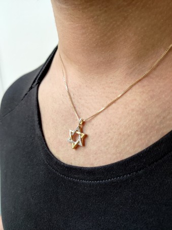Pendentif étoile de David en or jaune 14 carats avec diamant, cadeaux Tu B'Av, I