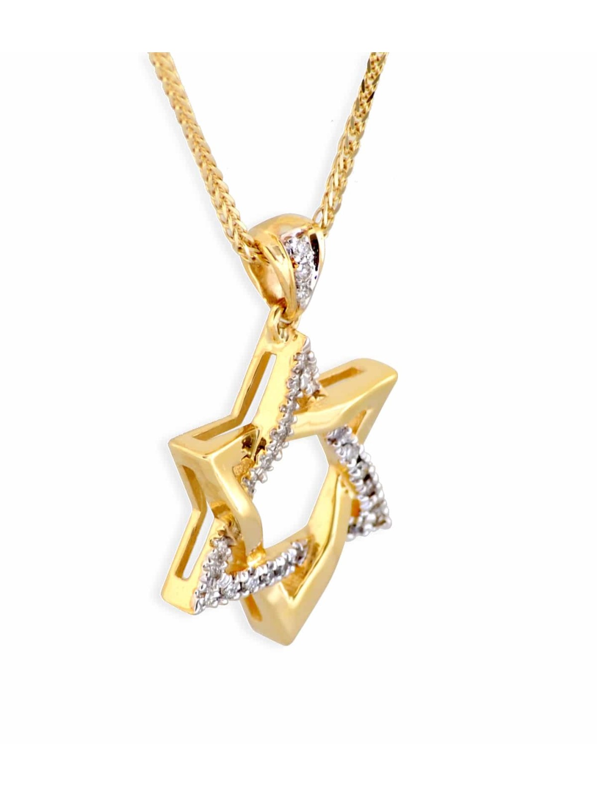 Pendentif étoile de David en or jaune 14 carats avec diamant, cadeaux Tu B'Av, I