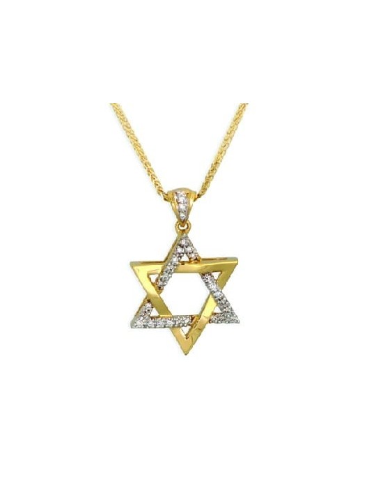 Pendentif étoile de David en or jaune 14 carats avec diamant, cadeaux Tu B'Av, I