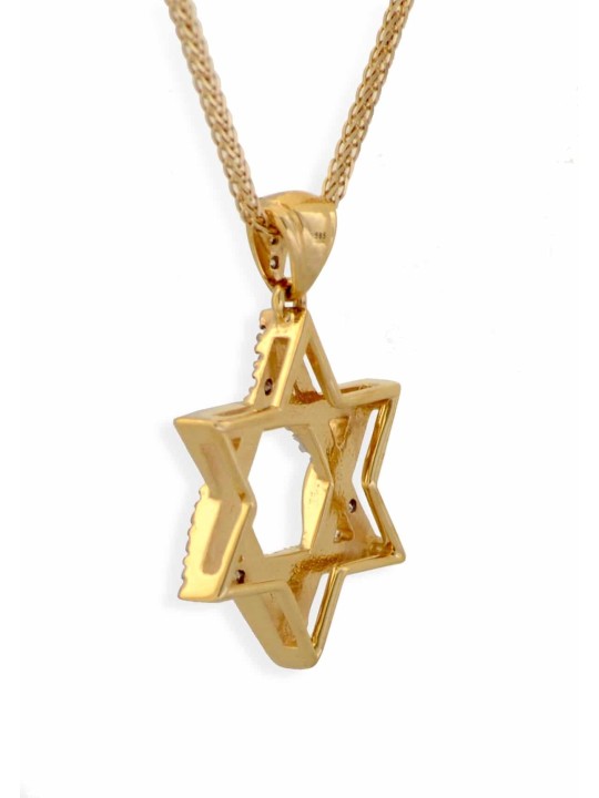 Pendentif étoile de David en or jaune 14 carats avec diamant, cadeaux Tu B'Av, I