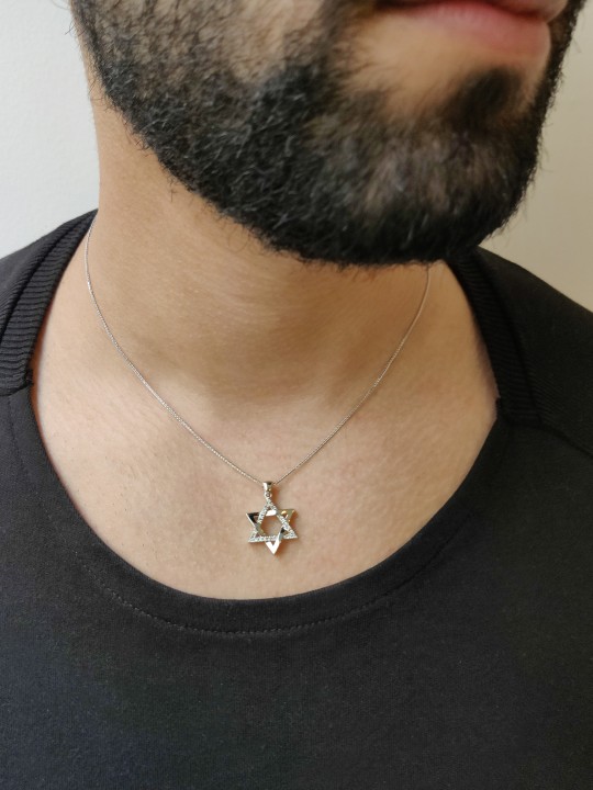 Pendentif étoile de David en or jaune 14 carats avec diamant, cadeaux Tu B'Av, I