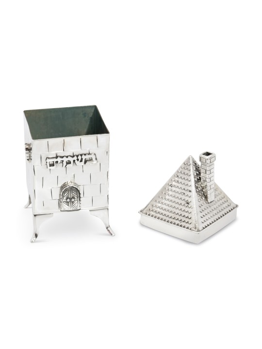 Boîte à épices en argent à motifs de maison en brique élégante pour cadeaux Tu B'Av, I