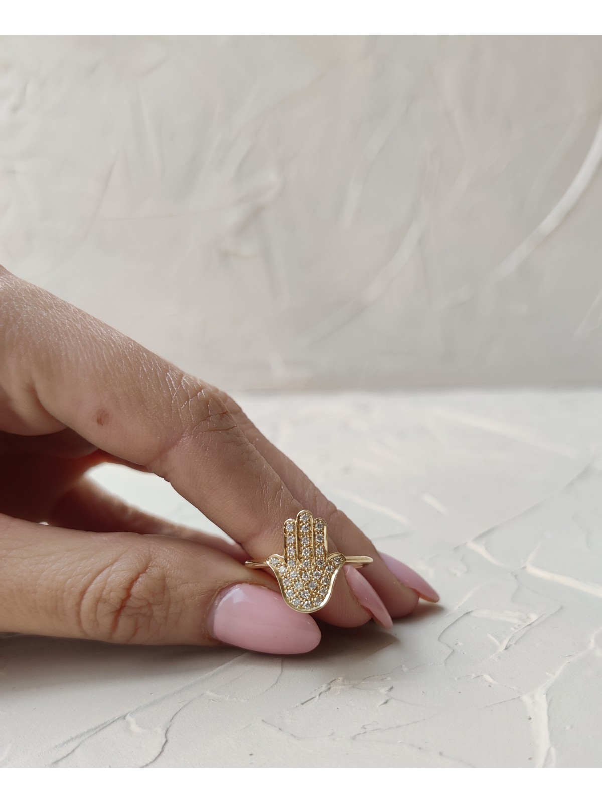 Stylish 14k Gold Hamsa Ring with Diamonds , Tu B'Av Gifts , Israeli Ju