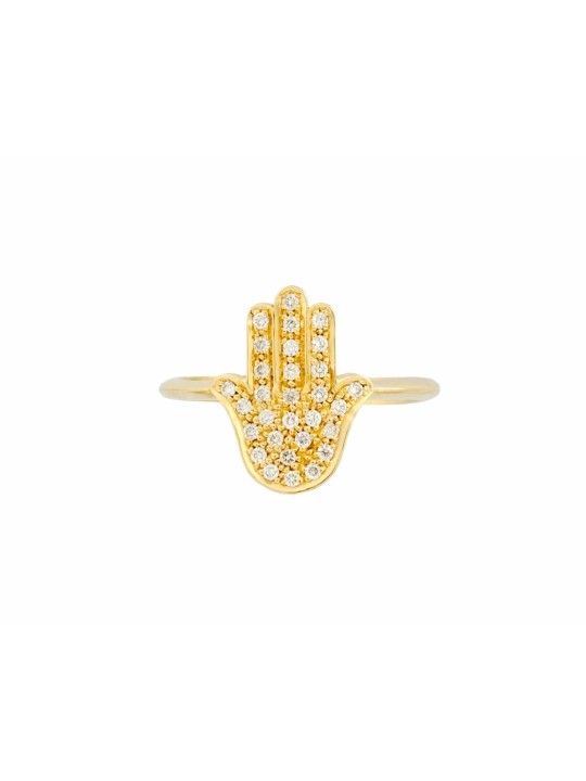Stylish 14k Gold Hamsa Ring with Diamonds , Tu B'Av Gifts , Israeli Ju