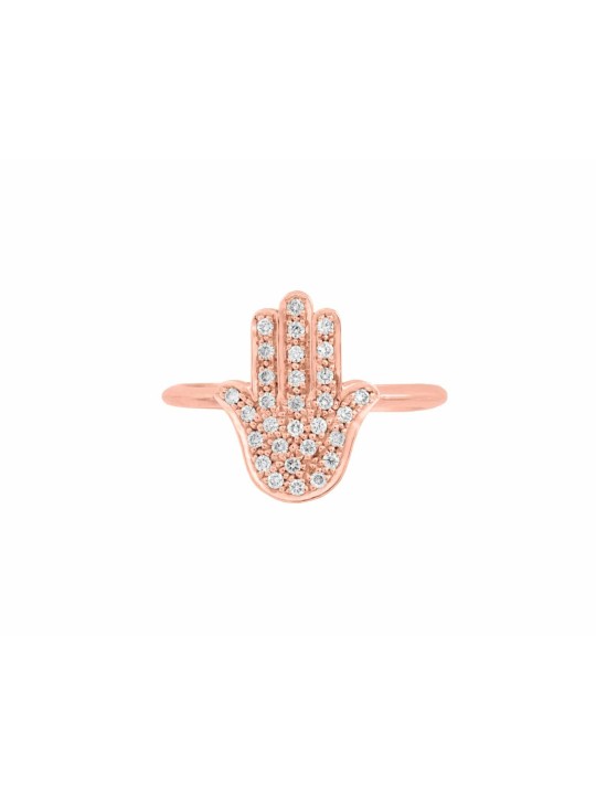 Stylish 14k Gold Hamsa Ring with Diamonds , Tu B'Av Gifts , Israeli Ju