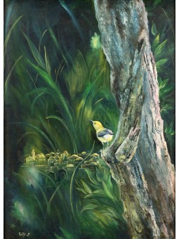 Stunning Bird On a Tree Trunk , Tu B'Av Gifts , Israeli Judaica