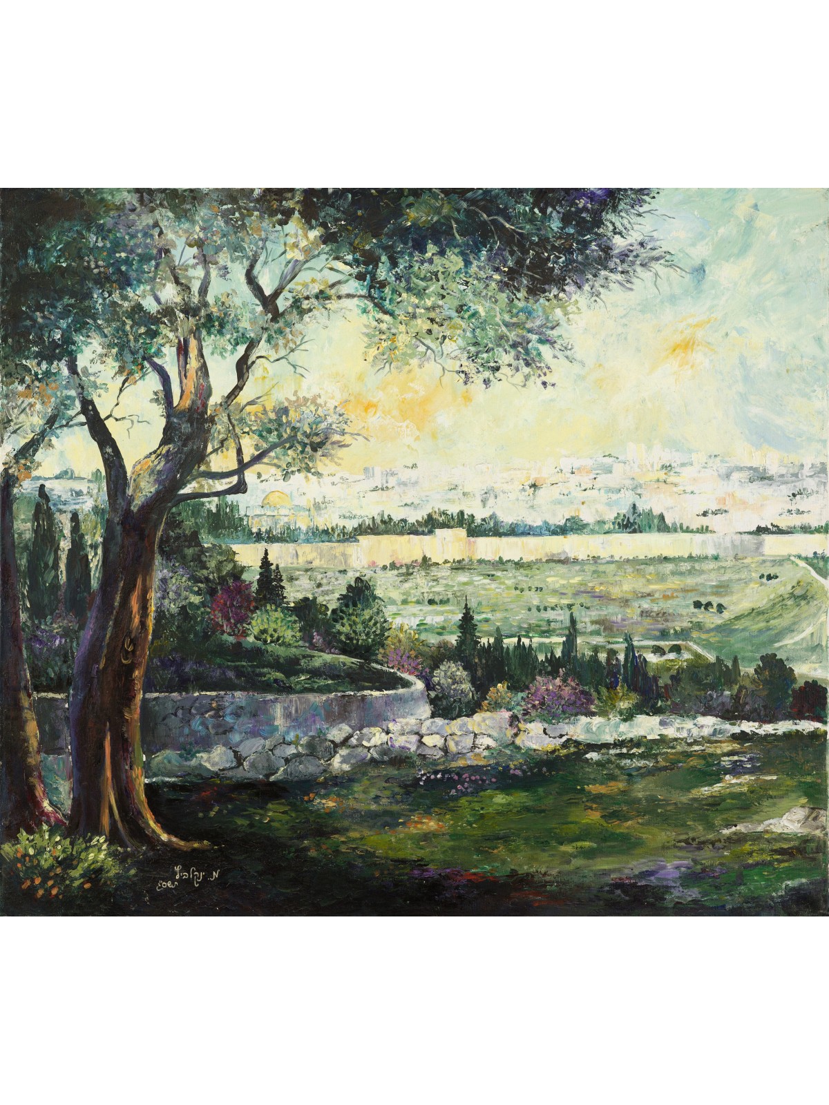 Paysage lointain des murs de Jérusalem Print , Tu B'Av Gifts , Israe