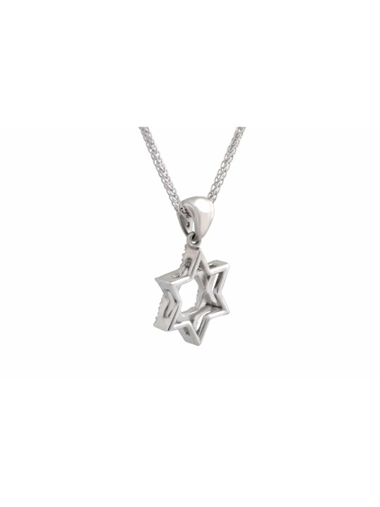 Pendentif White Tiny Diamond Star of David, Cadeaux Tu B'Av, Jud israélien