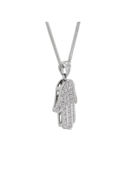 Small Hamsa Yellow Gold Necklace with Diamonds , Add 14K Chain , Israe