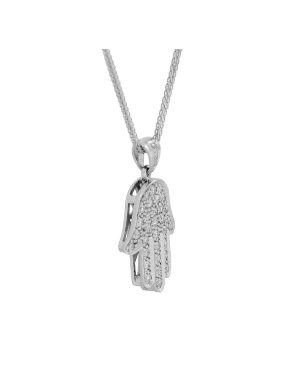 Small Hamsa Yellow Gold Necklace with Diamonds , Add 14K Chain , Israe