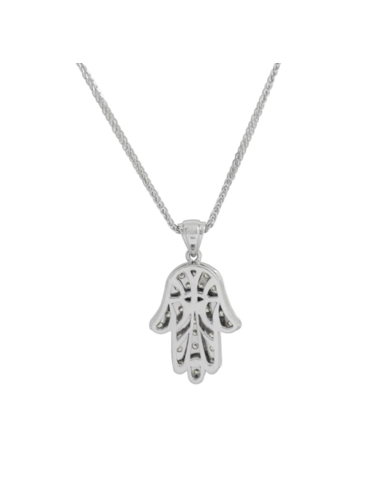 Petit collier en or blanc Hamsa avec diamants, ajouter une chaîne 14 carats, israélien