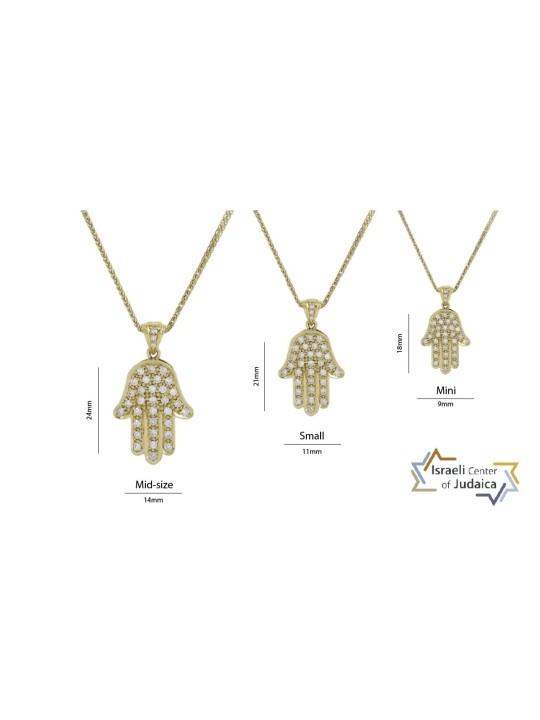 Tiny Hamsa White Gold Necklace with Diamonds , Add 14K Chain , Israeli