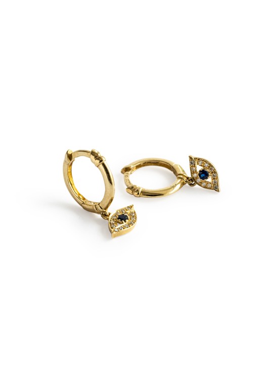 Boucles d’oreilles 14 carats Or et Diamants Evil Eye Hoop , Boucles d’oreilles juives , Israël