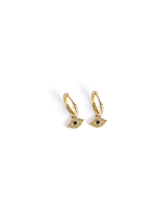 14k Gold and Diamonds Evil Eye Hoop Earrings , Jewish Earrings , Israe