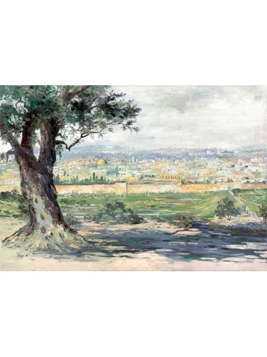 Amazing Modern Painting of Jerusalem Landscape , Tu B'Av Gifts , Israe
