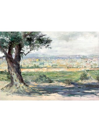 Amazing Modern Painting of Jerusalem Landscape , Tu B'Av Gifts , Israe
