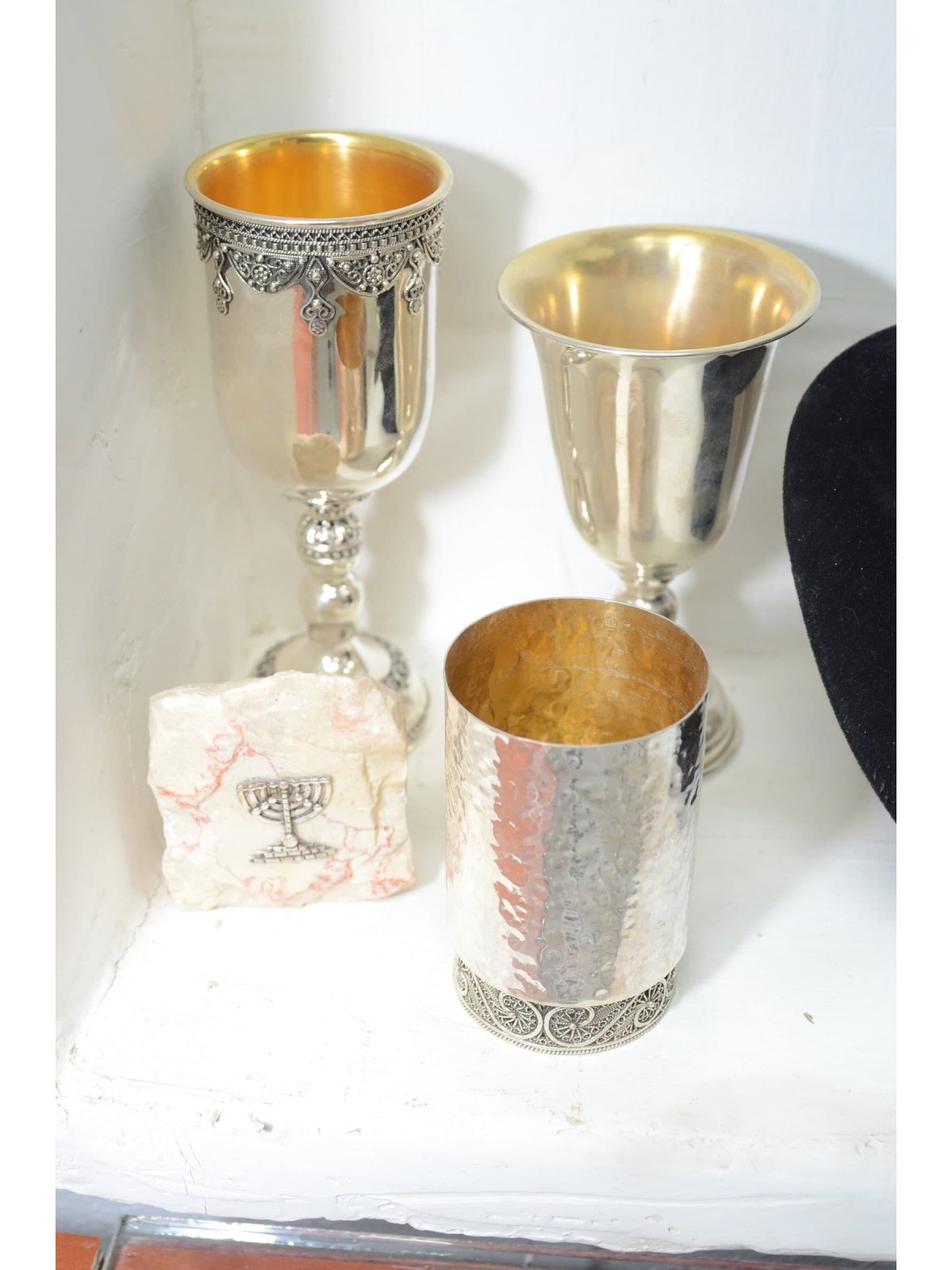 Coupe de Kiddouch en argent martelé avec base en filigrane, cadeaux de Pâque, Isra