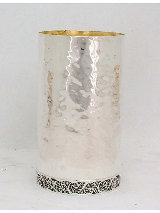 Coupe de Kiddouch en argent martelé avec base en filigrane, cadeaux de Pâque, Isra