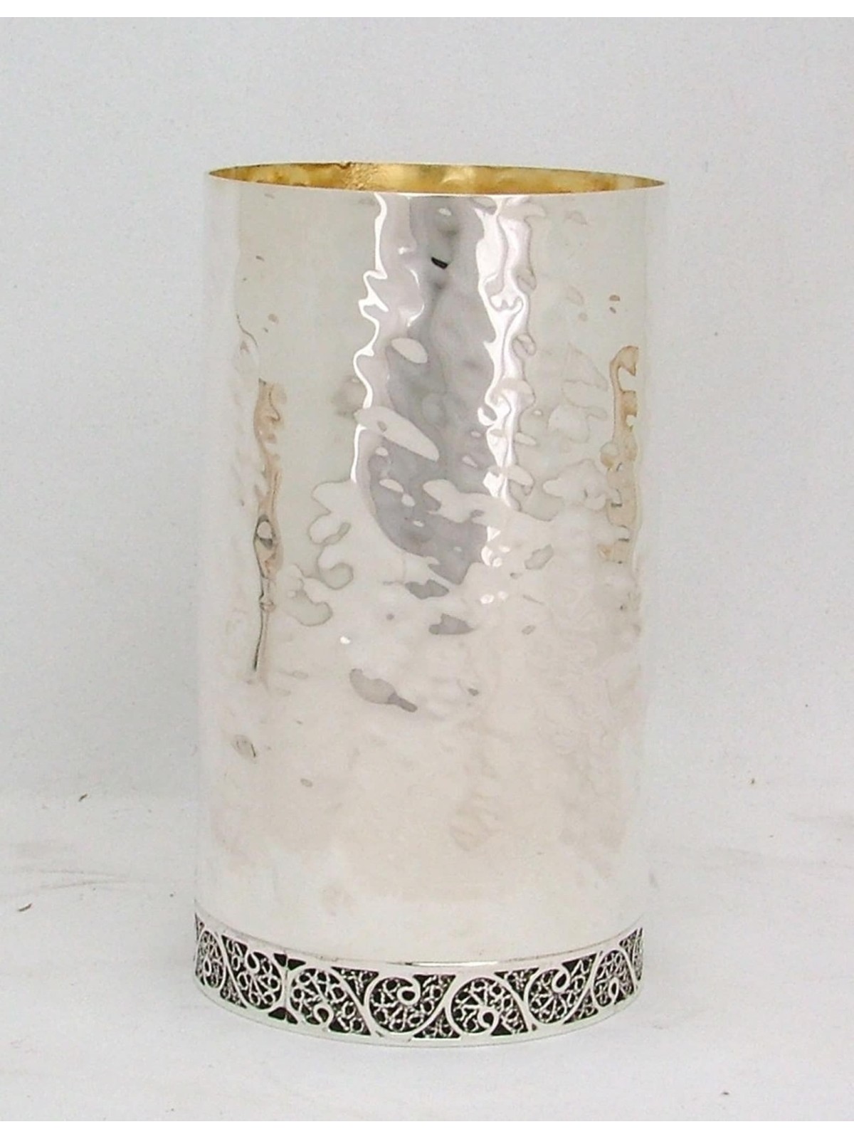 Hammered Silver Kiddush Cup with Filigree Base , Passover Gifts , Isra